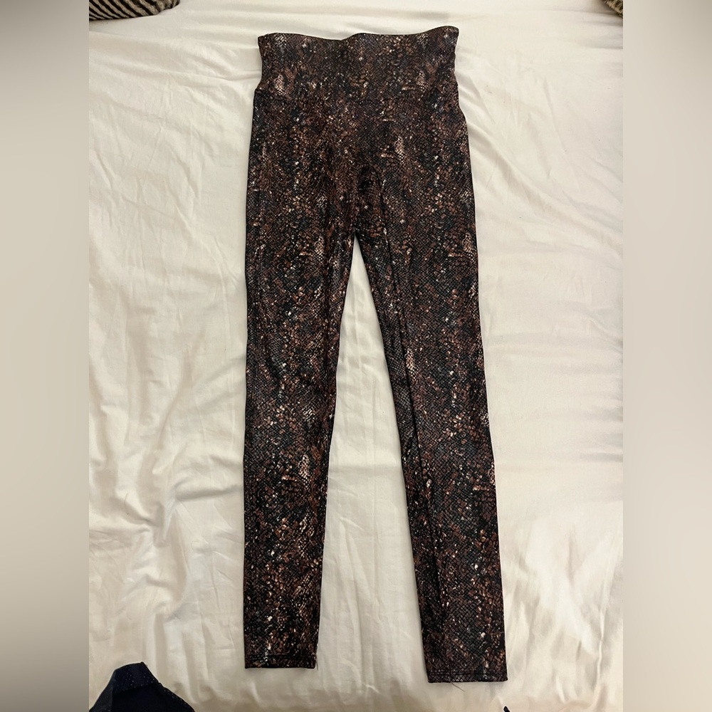 Spanx multi-color snake print faux leather leggings.